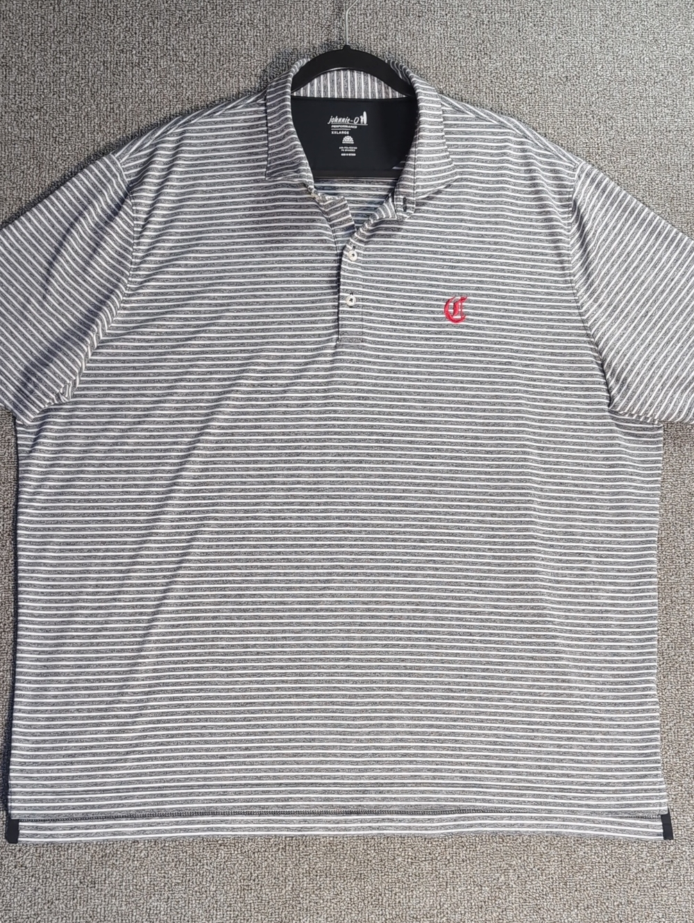johnnie-O Clipper Striped Performance Polo Grey White Red Old English C - XXL